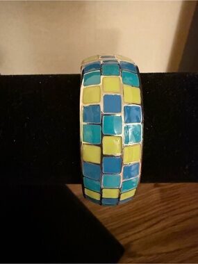 Colorblock Tile Mosaic Bangle Bracelet - Blue & Lime